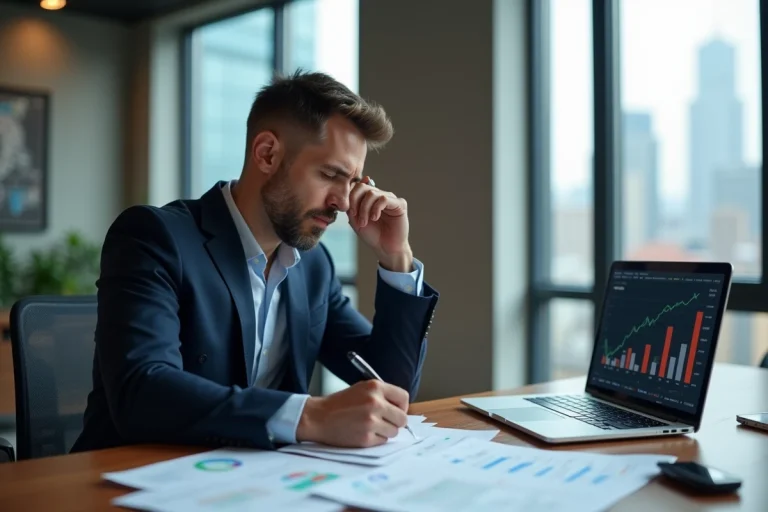 Analyste financier en costume dans un bureau moderne