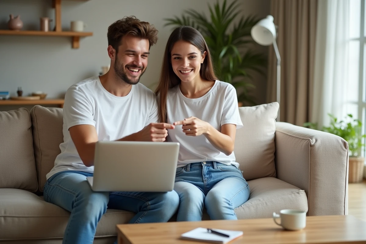 Couple choisissant le meilleur code promo Pixmania adapté au montant de leur commande en ligne