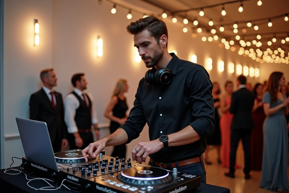 DJ professionnel préparant une playlist Madison moderne pour animer une réception de mariage contemporaine