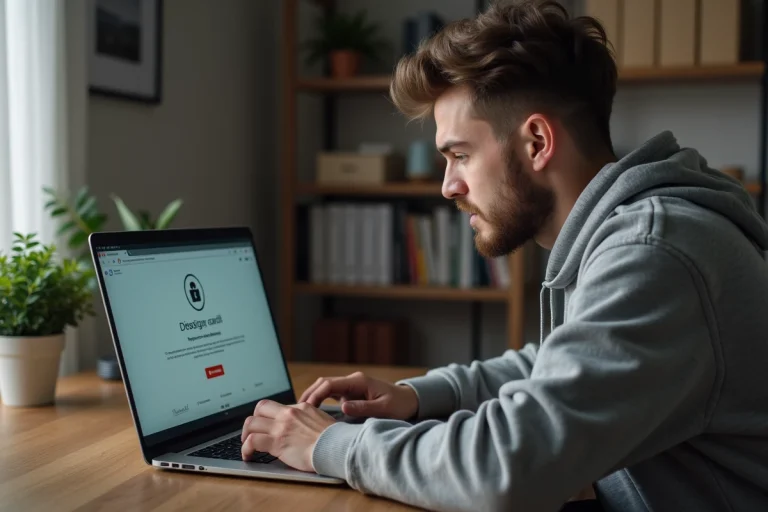 Homme utilisant un VPN sur ordinateur portable pour contourner les restrictions géographiques d'un site de streaming